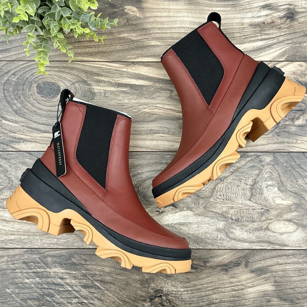 NIB Sorel BREX 8M Chelsea Leather Boots Booties Waterproof Grippy Spice Black